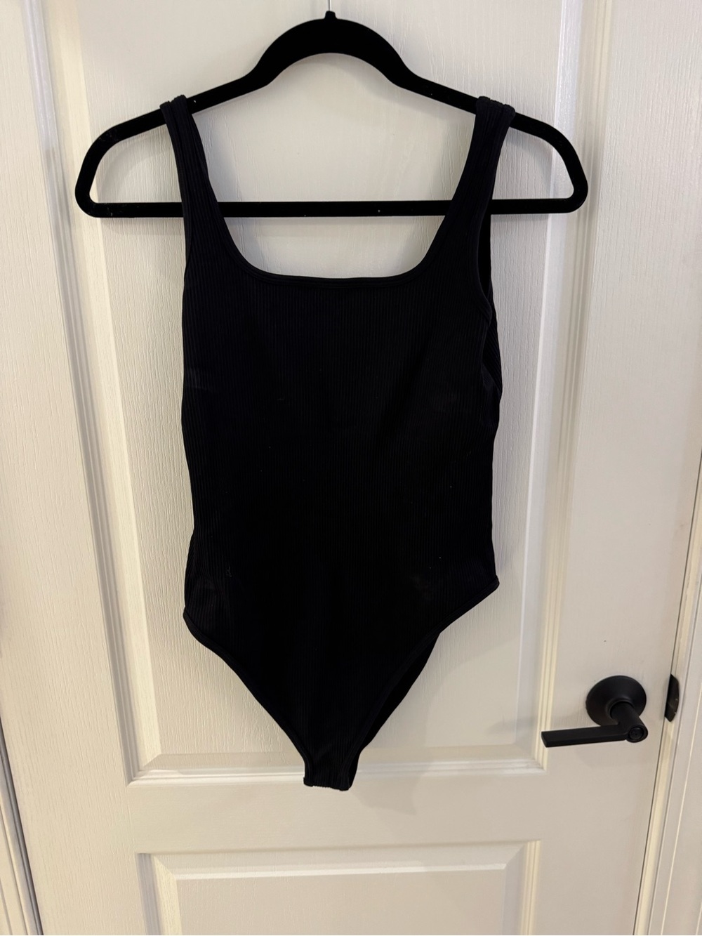 Black Ribbed Scoop Neck Bodysuit
